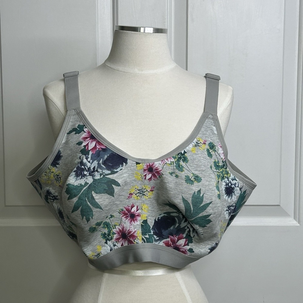 Lane Bryant Cacique Bra 46DD Unlined Full Coverage No-Wire Adventure Floral Gray